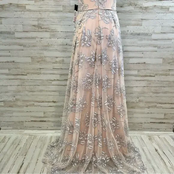 Jump Apparel Halter Tulle Glitter Maxi Dress Gown Juniors Size 5/6 Blush Floral - Picture 11 of 16